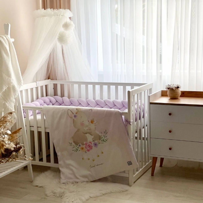 Set lenjerie pentru Patut Bebe din 6 piese Iepuras mov (1)